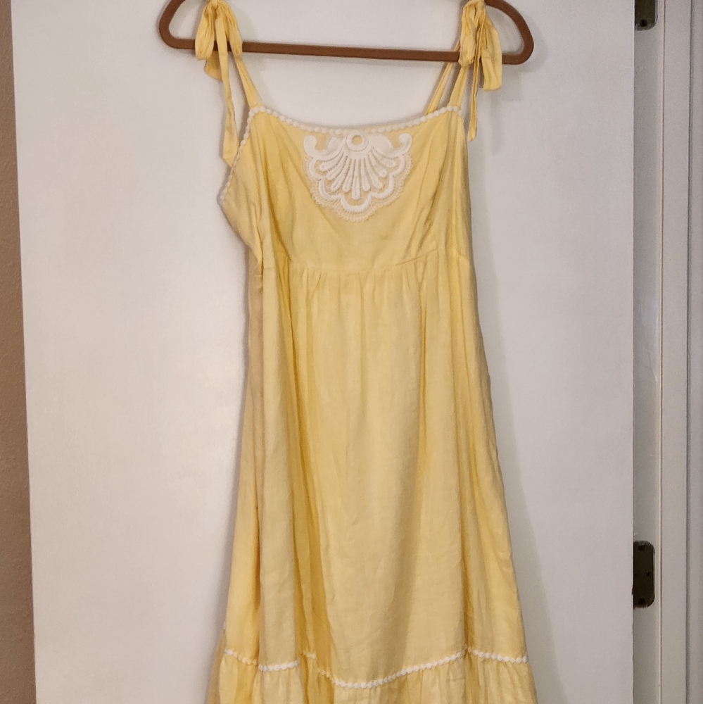 Lilly Pulitzer Cormick Yellow Linen Dress w/ Embroidered Detail Size 12